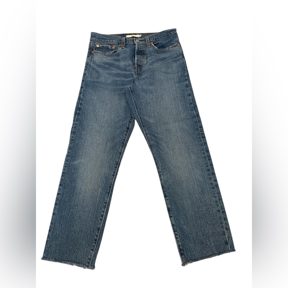 Levi’s Premium Wedgie Straight Button Fly Cropped Raw Hem Jeans Women’s Size 28